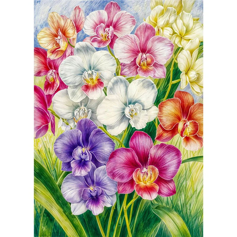 5D Diamond Painting – Orchideengarten im Morgenlicht