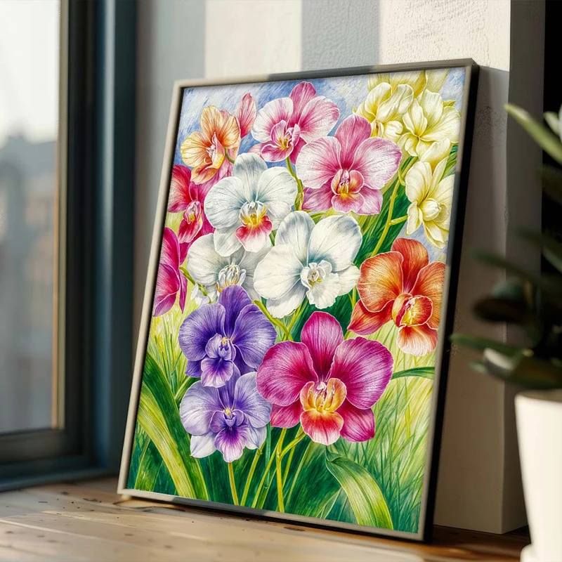 5D Diamond Painting – Orchideengarten im Morgenlicht