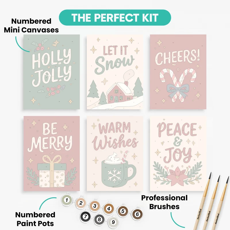 Festive Holiday Sayings - Mini Paint by Numbers Set
