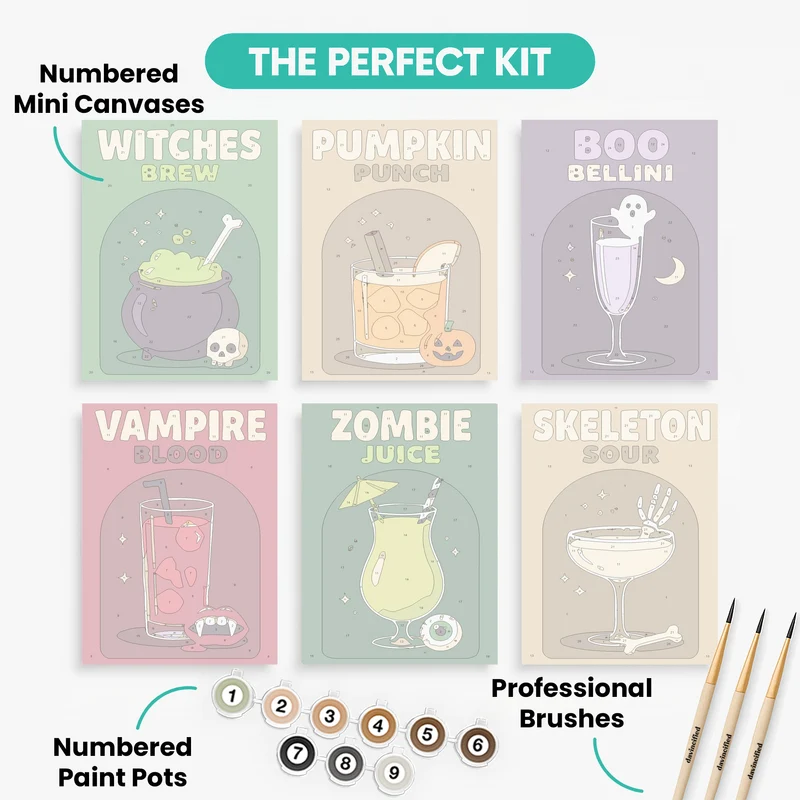 Halloween Cocktails - Mini Paint by Numbers Set