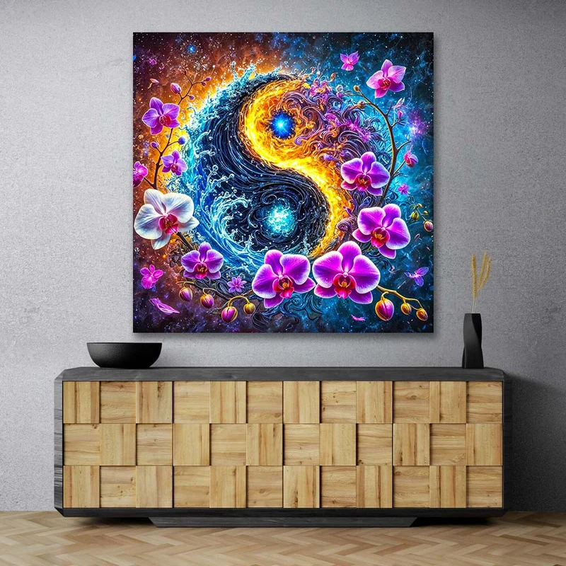 5D Diamond Painting – Kosmisches Yin & Yang mit Orchideen