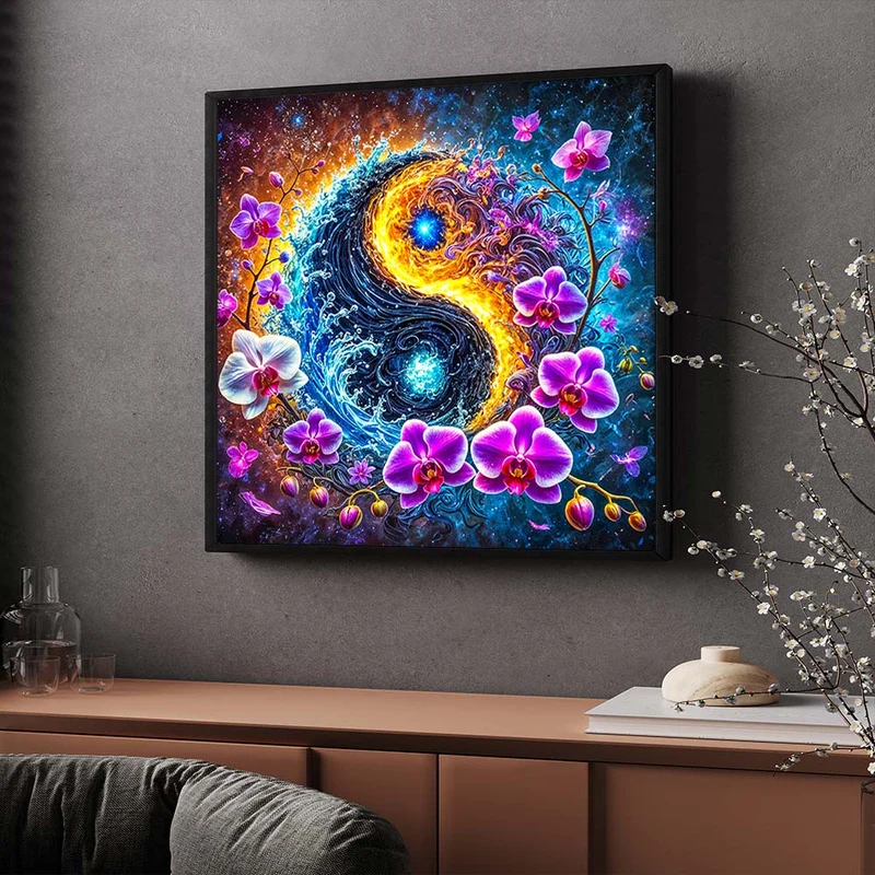 5D Diamond Painting – Kosmisches Yin & Yang mit Orchideen