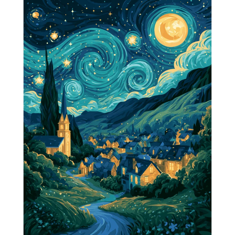 Sternennacht über dem Dorf