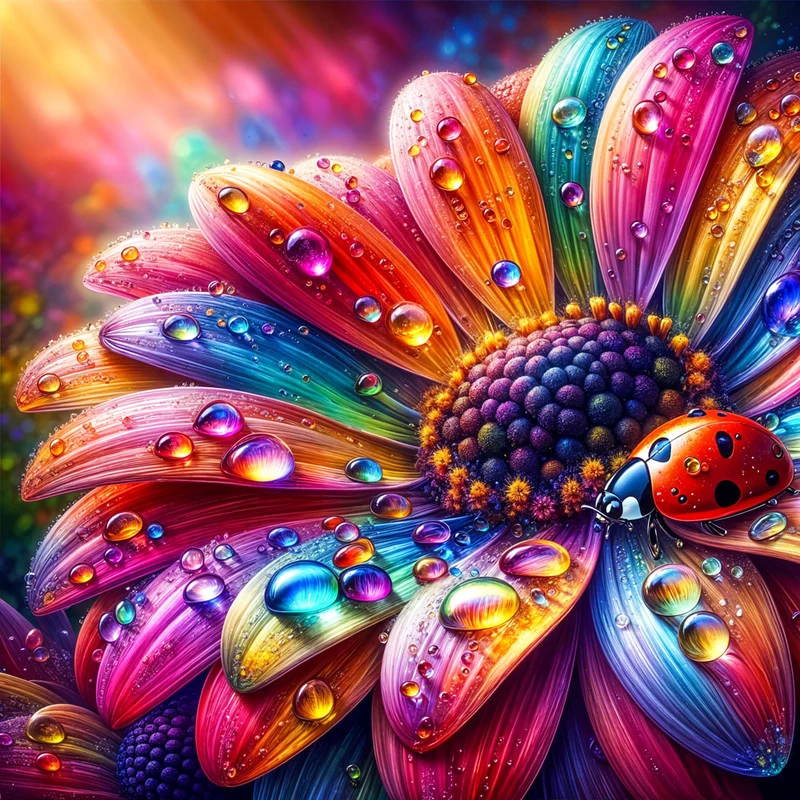 5D Diamond Painting – Regenbogenglühen mit Marienkäfer