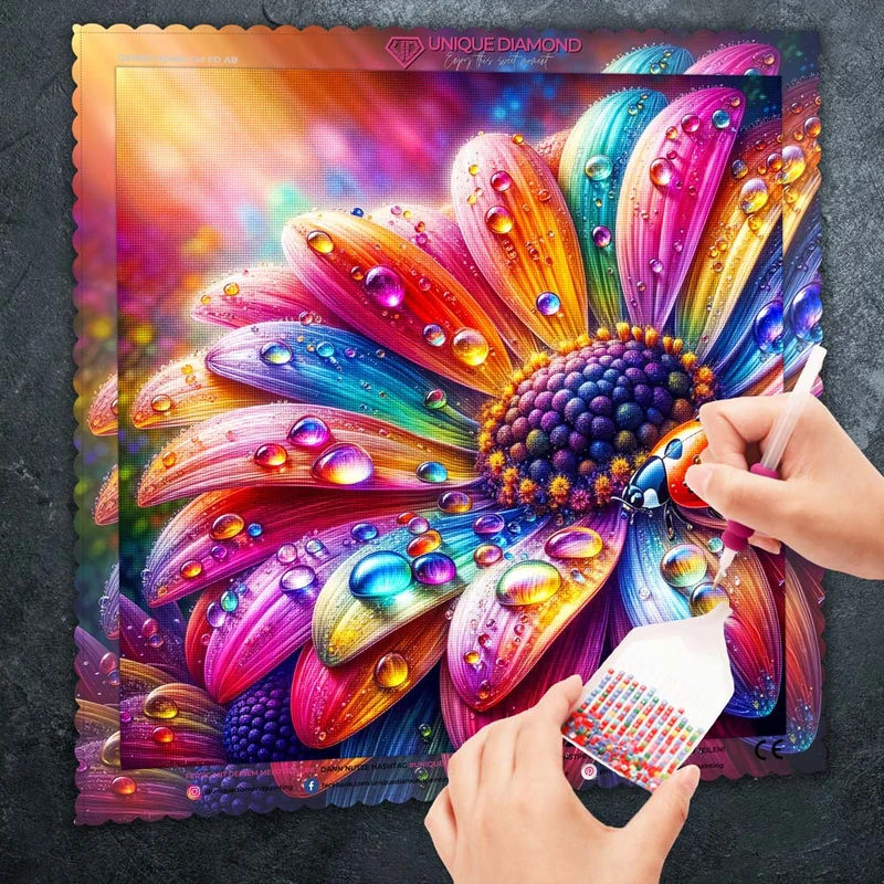 5D Diamond Painting – Regenbogenglühen mit Marienkäfer