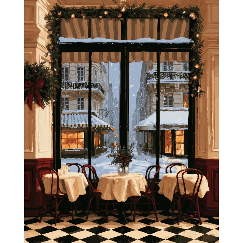 Verschneites Caféfenster