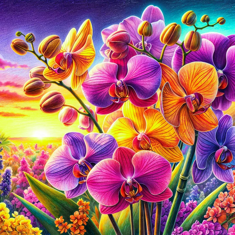 5D Diamond Painting – Orchideenfeuer im Abendlicht