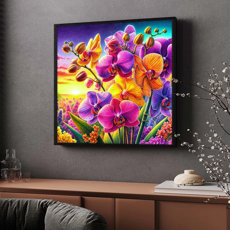 5D Diamond Painting – Orchideenfeuer im Abendlicht