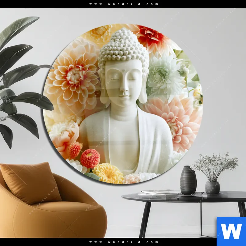 Acrylglasbild | Buddha im Blütenglück | Rund