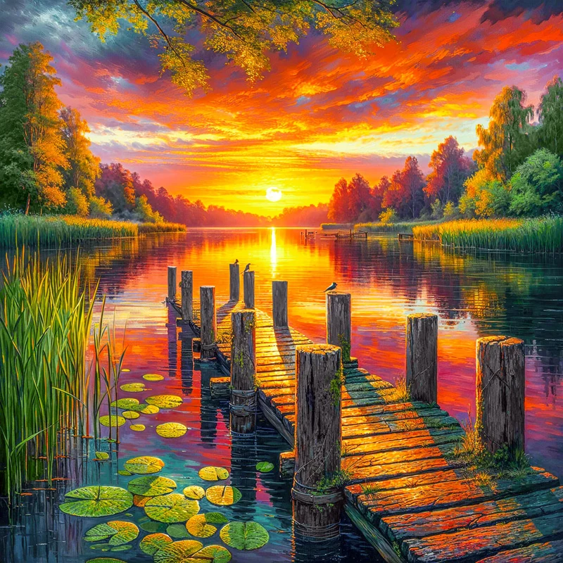 5D Diamond Painting – Abendgold am Seeufer