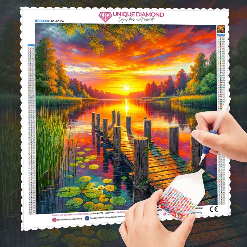 5D Diamond Painting – Abendgold am Seeufer