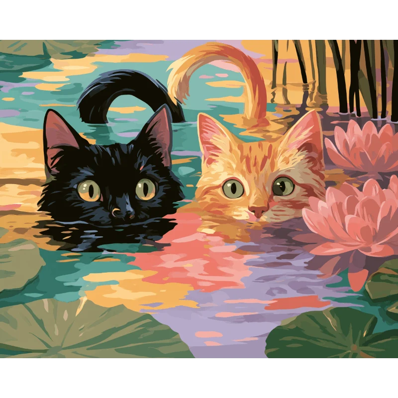 Katzen zwischen Seerosen