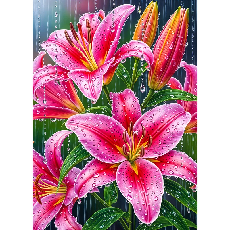 5D Diamond Painting – Lilien im Sommerregen