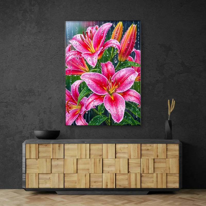 5D Diamond Painting – Lilien im Sommerregen