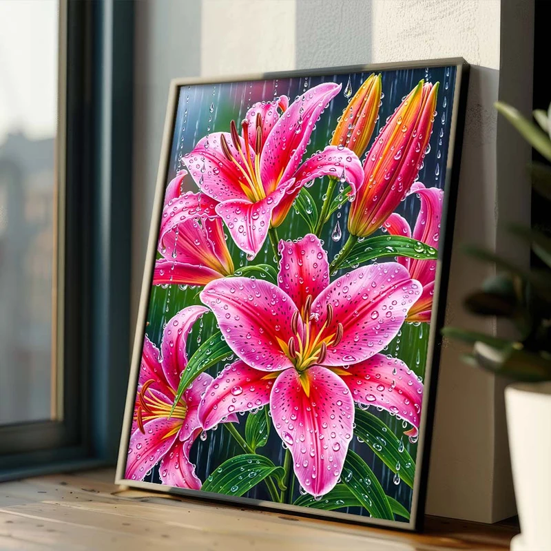 5D Diamond Painting – Lilien im Sommerregen