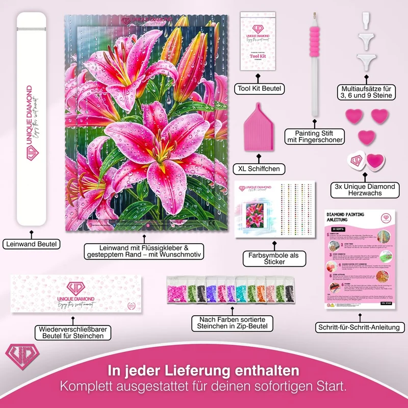 5D Diamond Painting – Lilien im Sommerregen