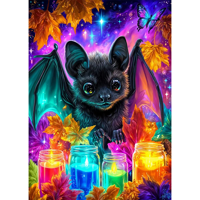 5D Diamond Painting – Funkelnde Herbstnacht mit Fledermauszauber