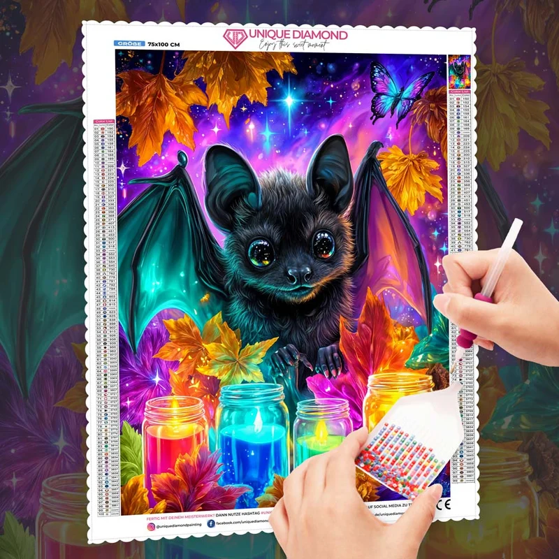 5D Diamond Painting – Funkelnde Herbstnacht mit Fledermauszauber