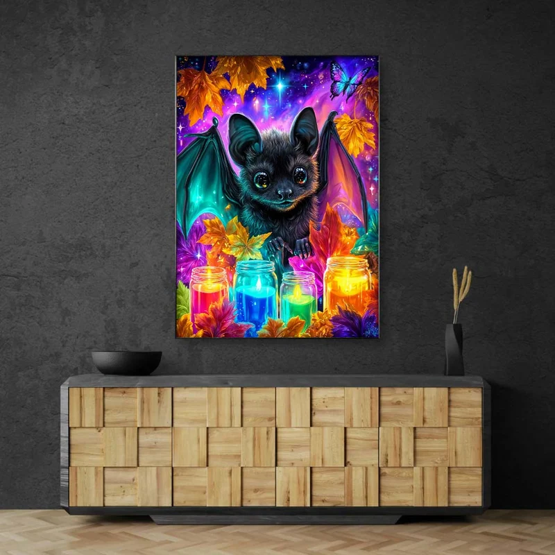5D Diamond Painting – Funkelnde Herbstnacht mit Fledermauszauber