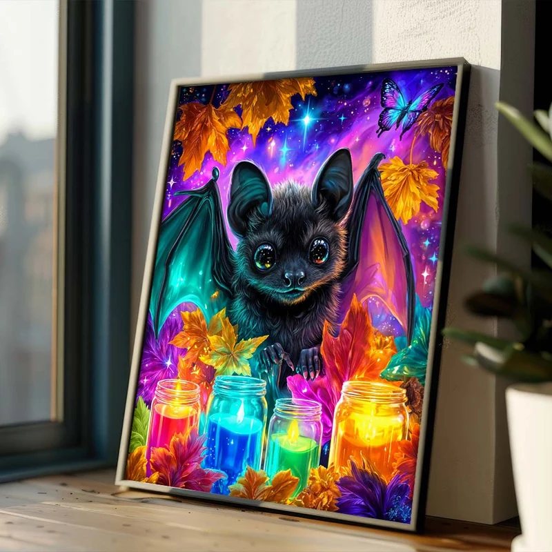 5D Diamond Painting – Funkelnde Herbstnacht mit Fledermauszauber