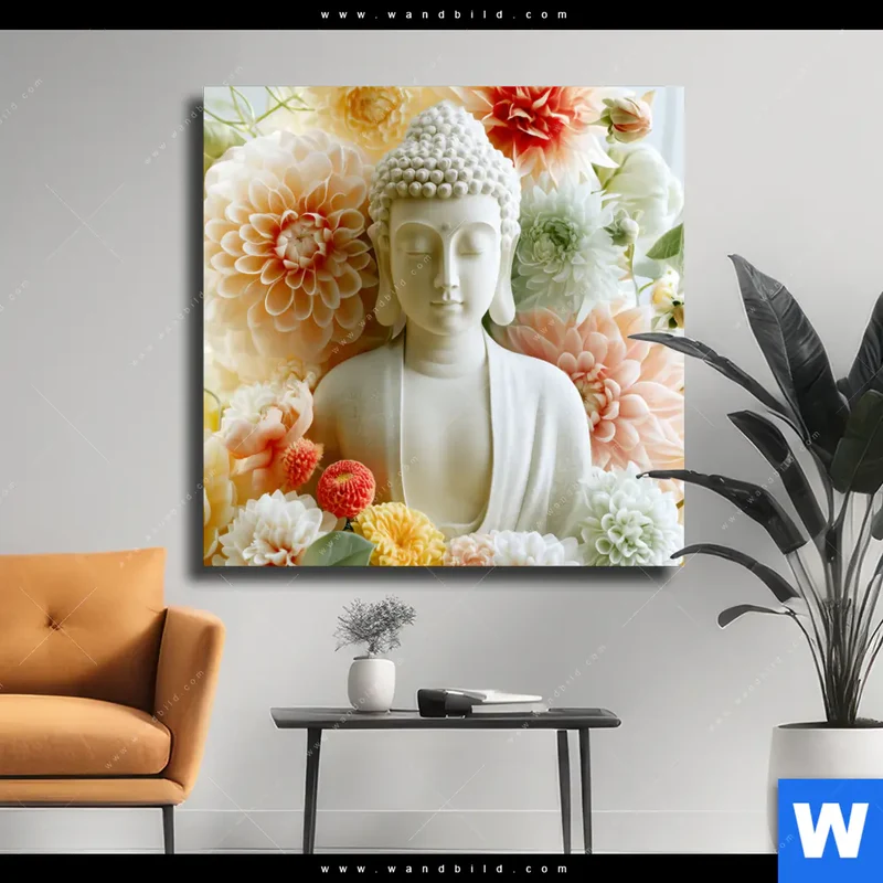 Leinwandbild | Buddha im Blütenglück | Quadrat