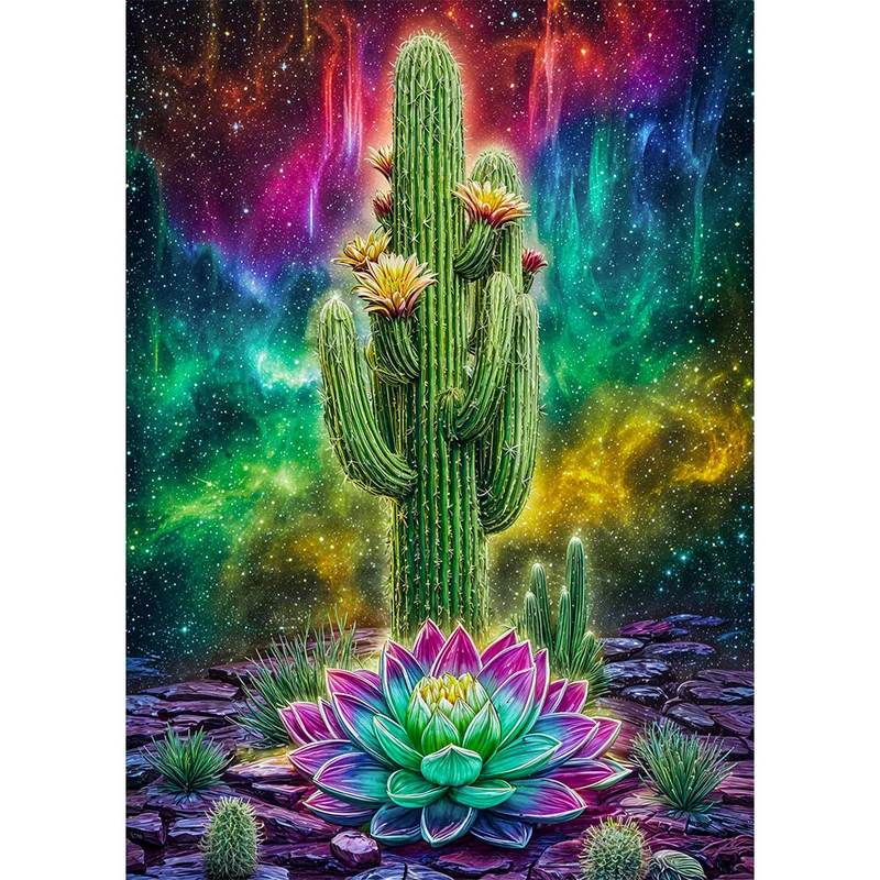 5D Diamond Painting – Kaktuslicht im Sternennebel