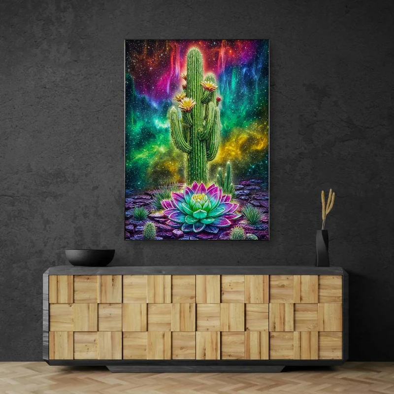 5D Diamond Painting – Kaktuslicht im Sternennebel