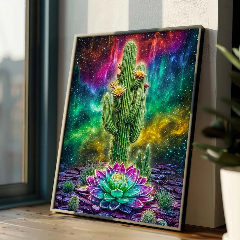 5D Diamond Painting – Kaktuslicht im Sternennebel
