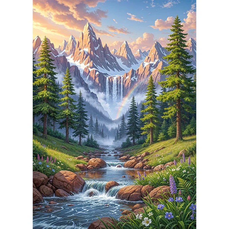 5D Diamond Painting – Tal der Regenbogenwasser