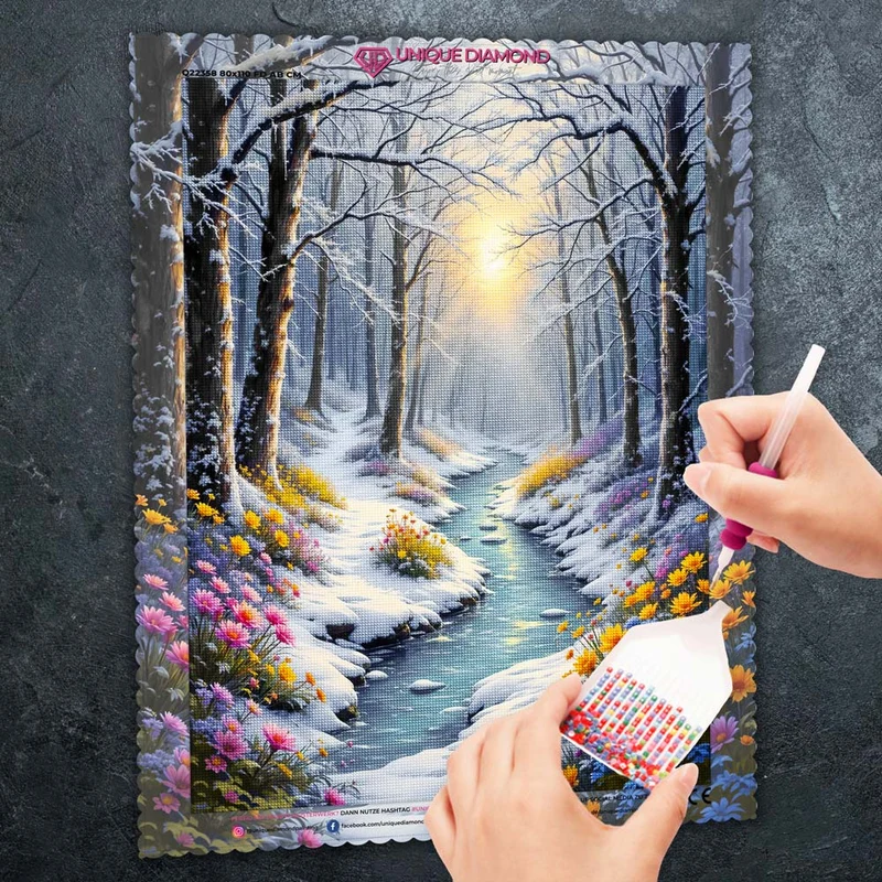 5D Diamond Painting – Frühlingslicht im Winterwald