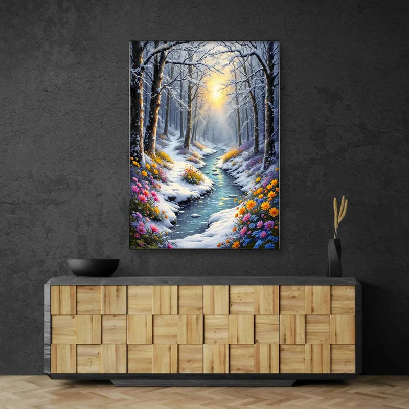 5D Diamond Painting – Frühlingslicht im Winterwald
