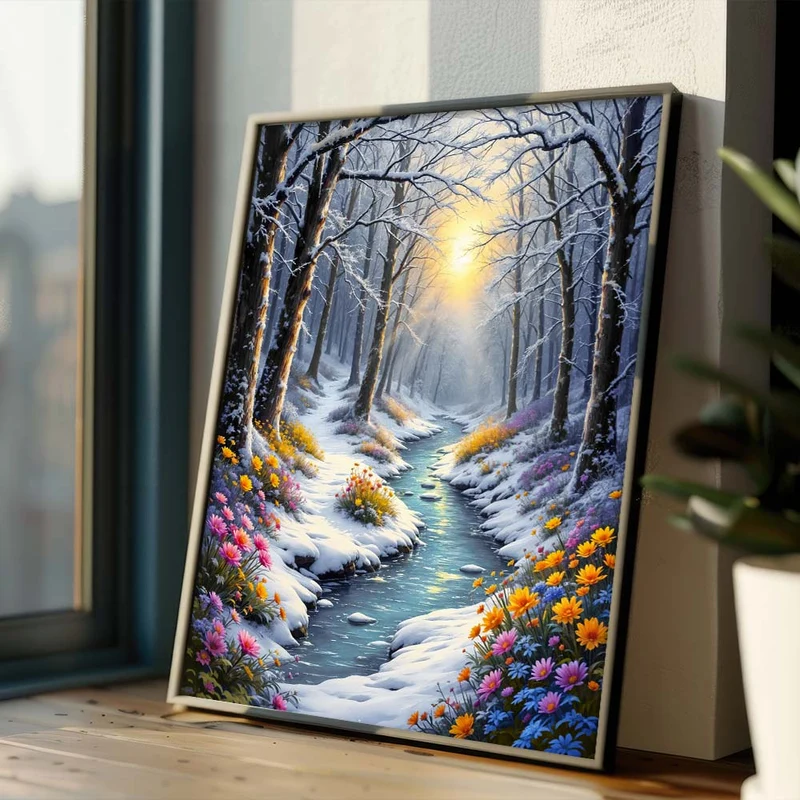 5D Diamond Painting – Frühlingslicht im Winterwald