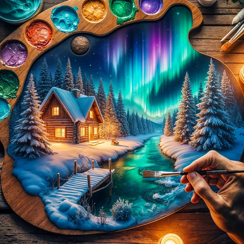 5D Diamond Painting – Polarlichtzauber im Künstlerherz