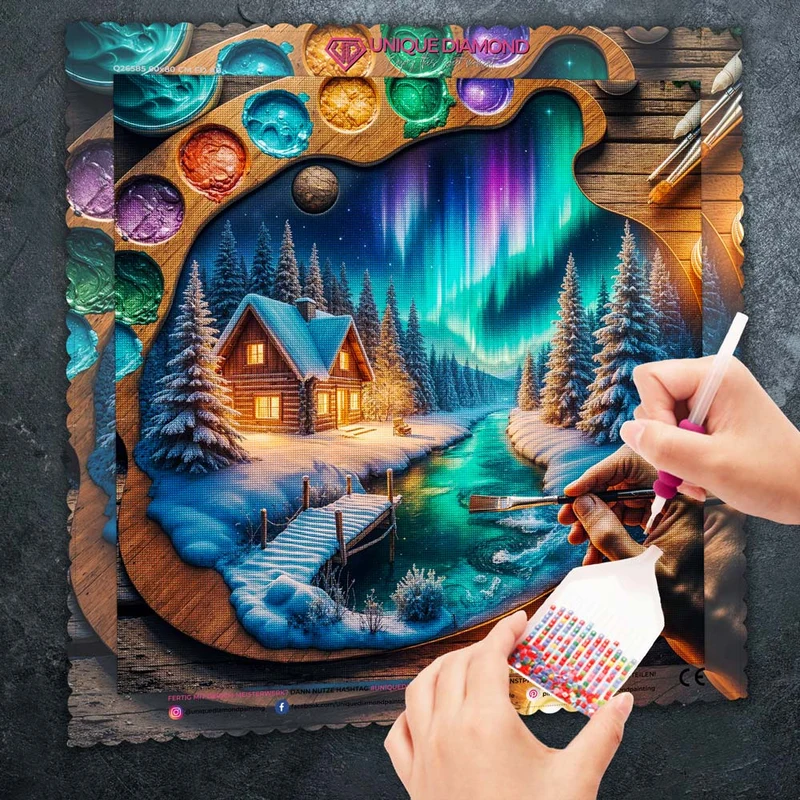 5D Diamond Painting – Polarlichtzauber im Künstlerherz