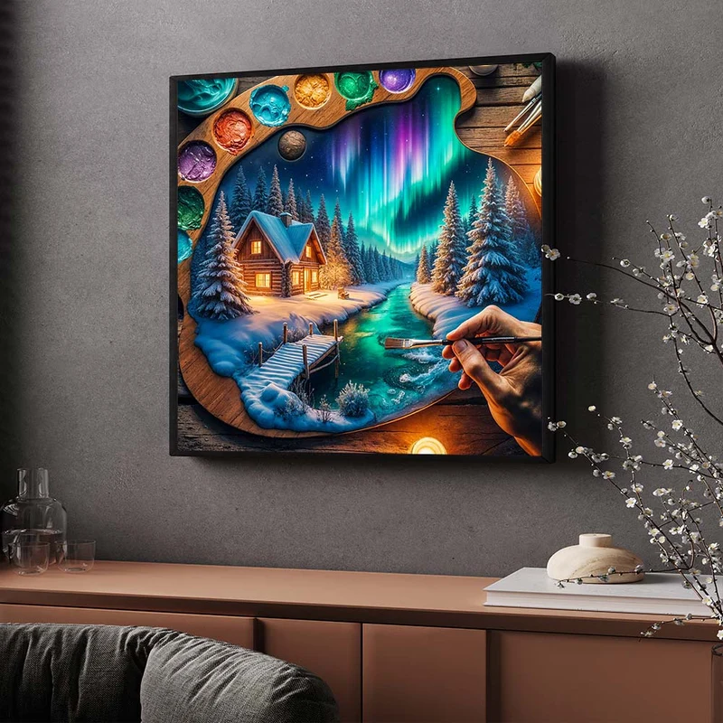 5D Diamond Painting – Polarlichtzauber im Künstlerherz