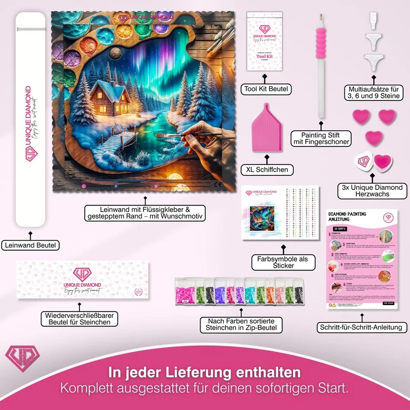 5D Diamond Painting – Polarlichtzauber im Künstlerherz