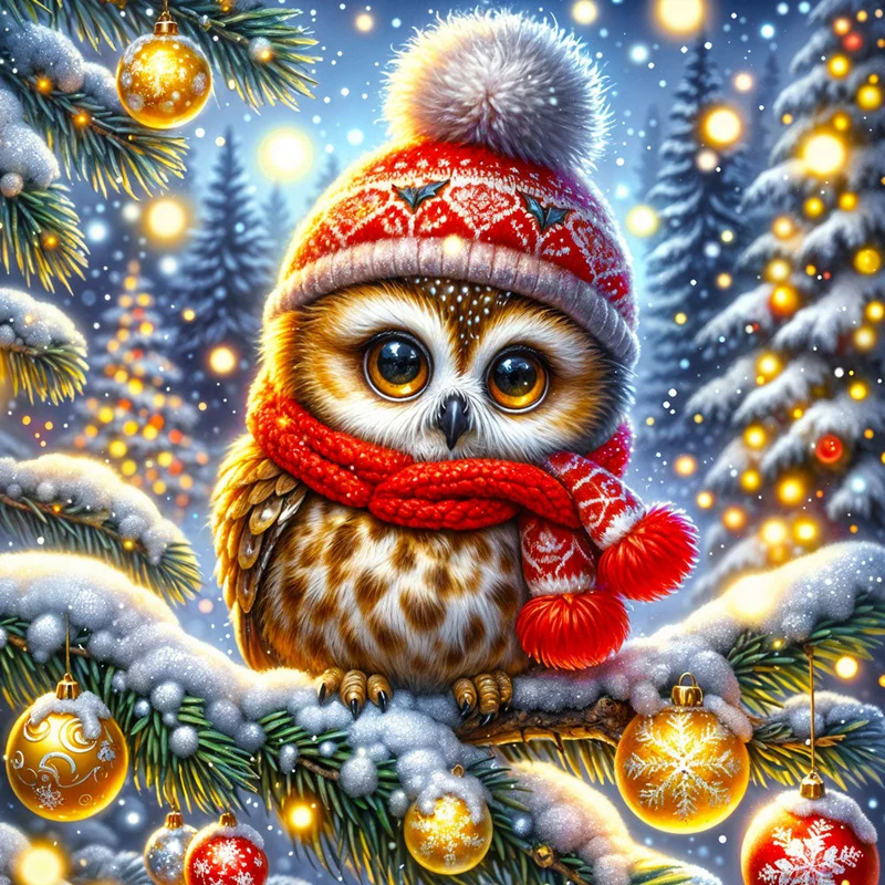 5D Diamond Painting – Eulchen Finni im Lichterwald