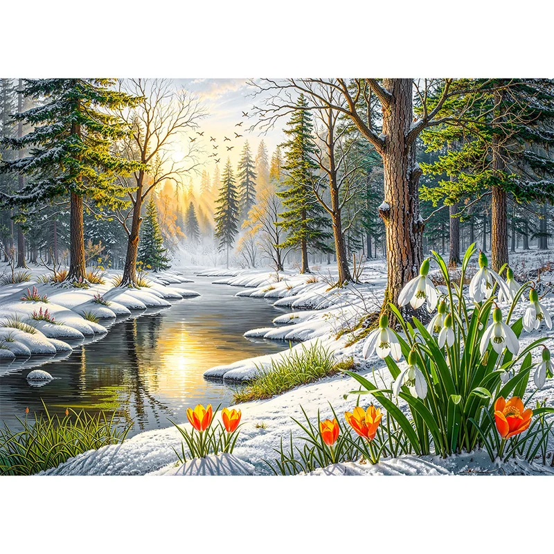 5D Diamond Painting – Frühlingsflüstern im Winterwald