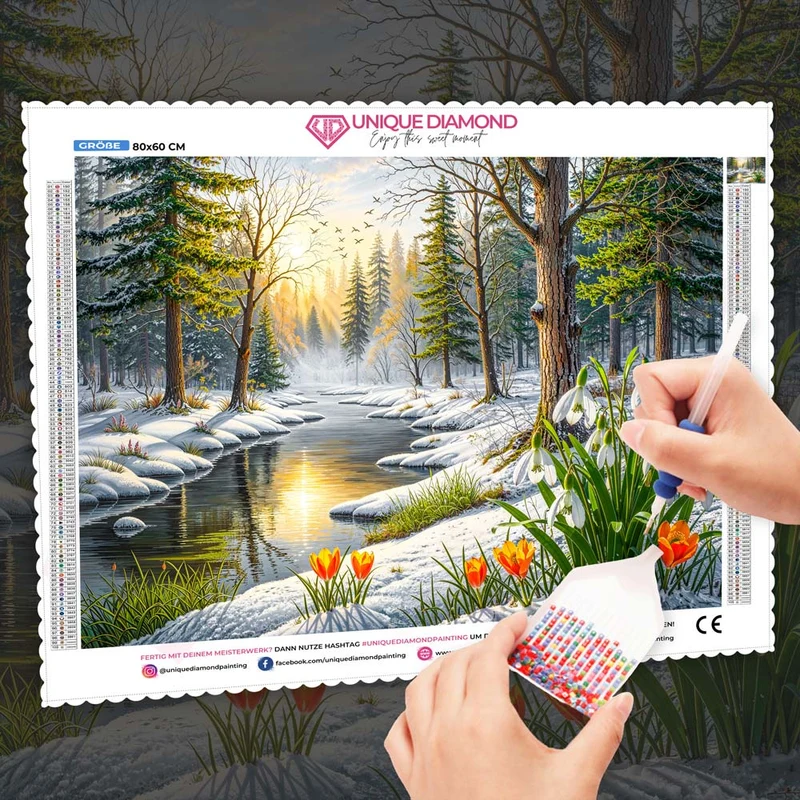 5D Diamond Painting – Frühlingsflüstern im Winterwald