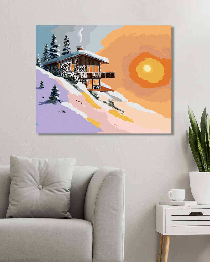 Diamond painting - VERSCHNEITE HÜTTE BEI SONNENUNTERGANG (D. RUSTY RUST)