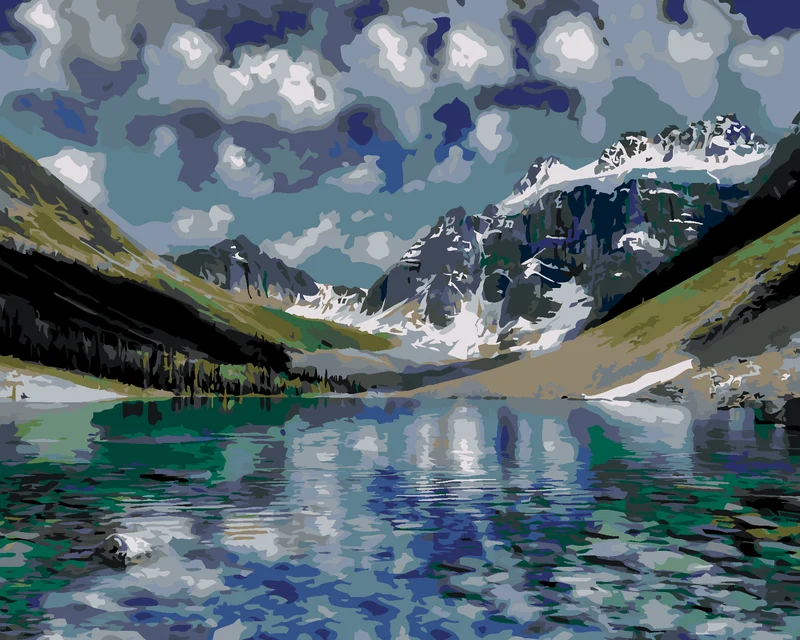 Diamond painting - SCHNEEBEDECKTE BERGE UND EIN KLARER SEE (DENNIS FRATES)