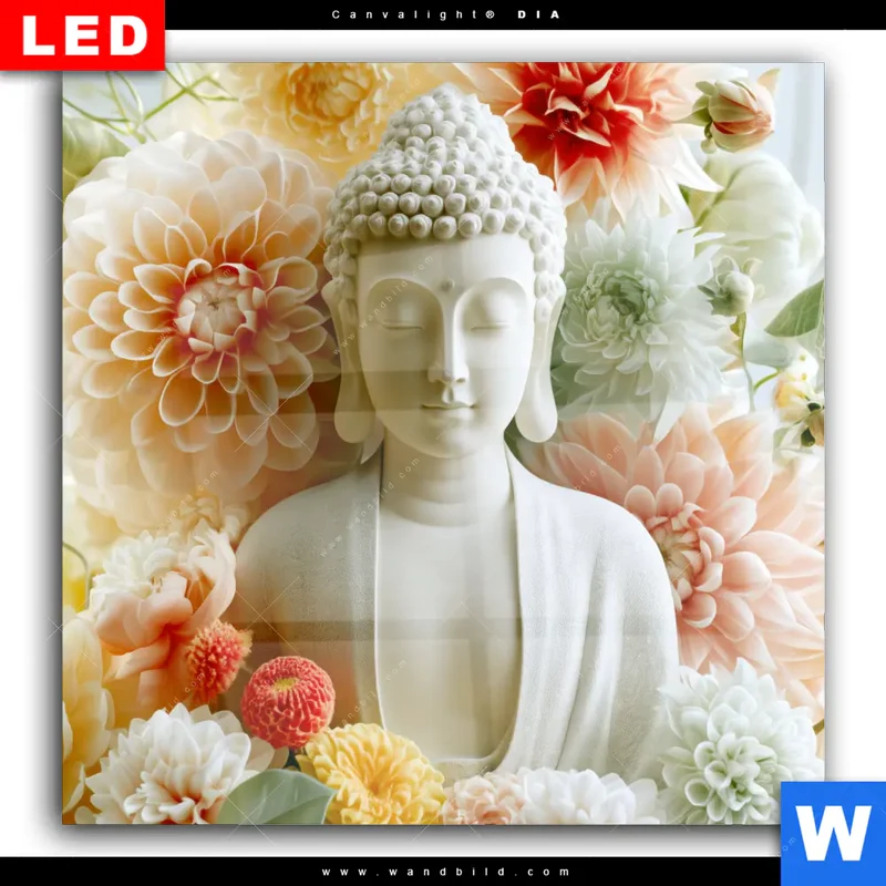 Wechselmotiv Acrylglas Canvalight® DIA | Buddha im Blütenglück | Quadrat
