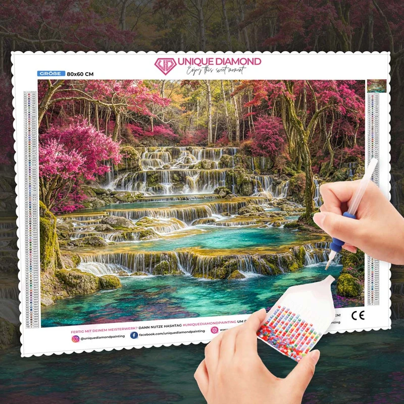 5D Diamond Painting – Kristallterrassen im Blütenhain