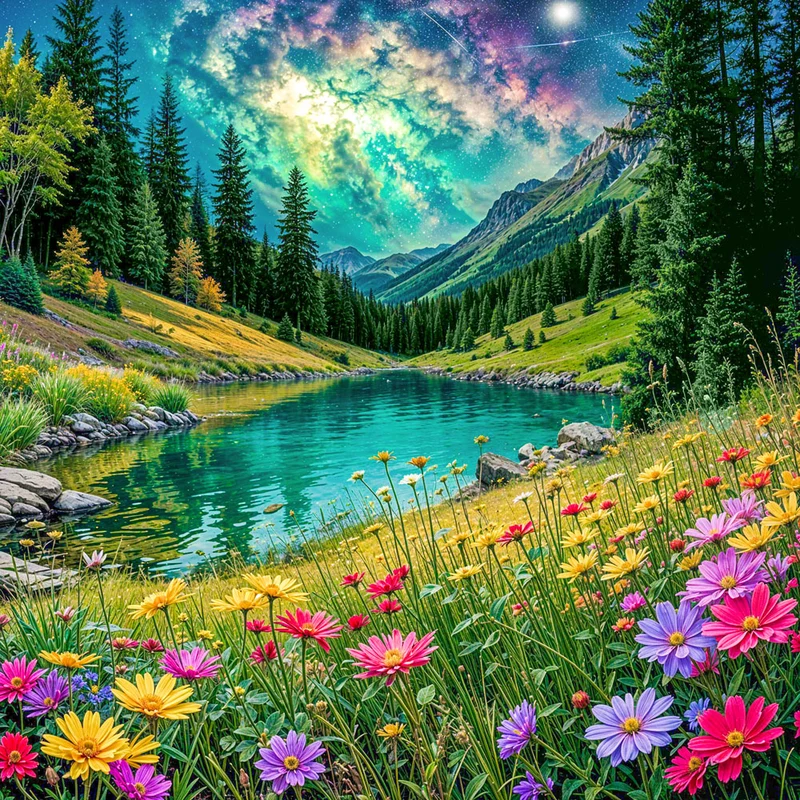 5D Diamond Painting – Sternenblüte am Himmelssee