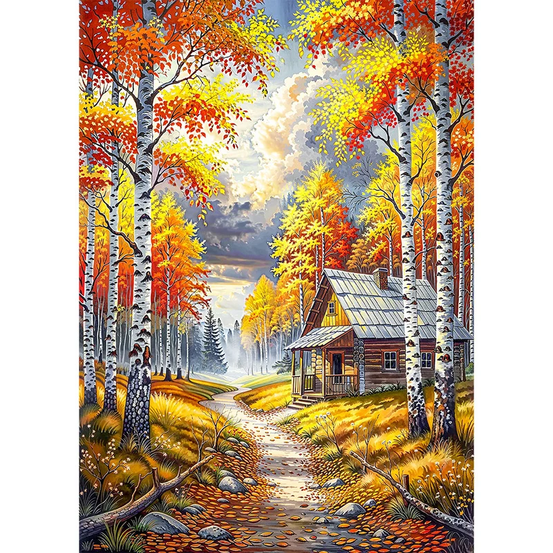 5D Diamond Painting – Hütte der goldenen Blätter