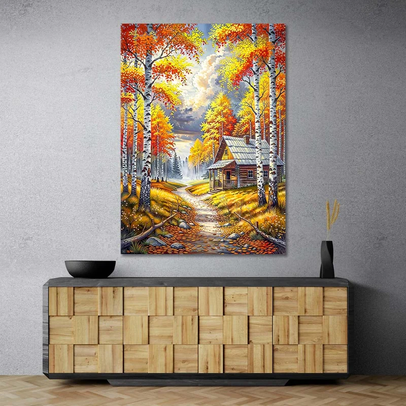 5D Diamond Painting – Hütte der goldenen Blätter