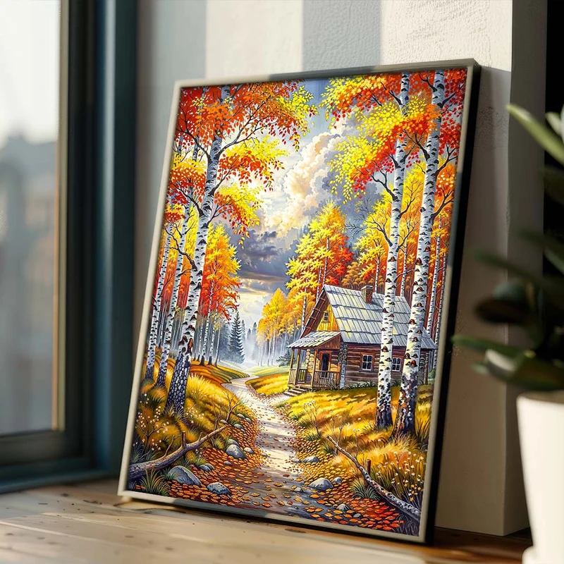 5D Diamond Painting – Hütte der goldenen Blätter