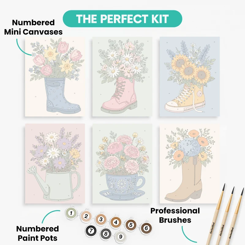 Blooming Boots and Bouquets - Mini Paint by Numbers Set