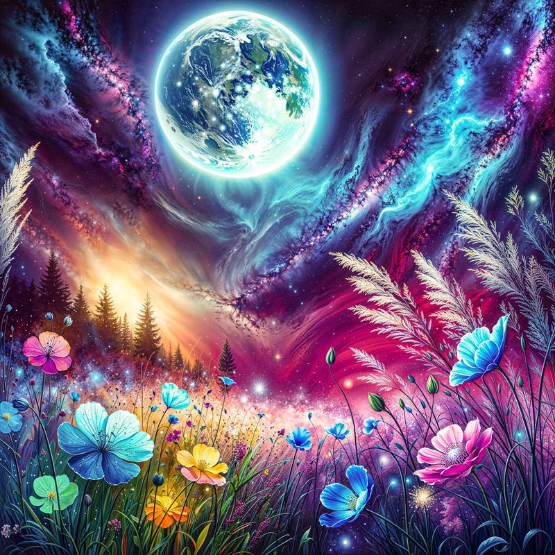 5D Diamond Painting – Blüten unter Sternenlicht