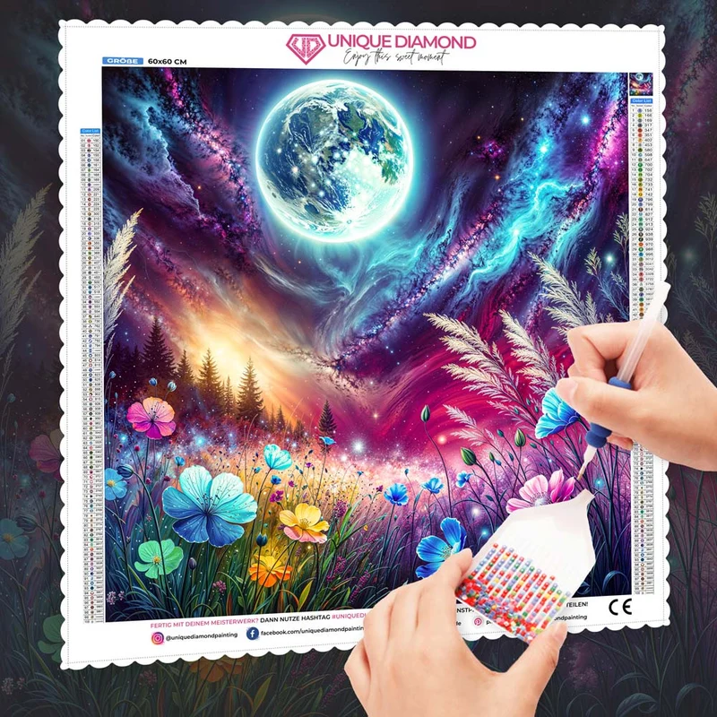 5D Diamond Painting – Blüten unter Sternenlicht